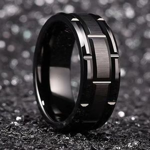 MENS BLACK STAINLESS STEEL BEVLED CUT RING SIZE 10